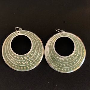 NEW Silver Metal with Green Enamel Earring - COSTUME JEWELRY